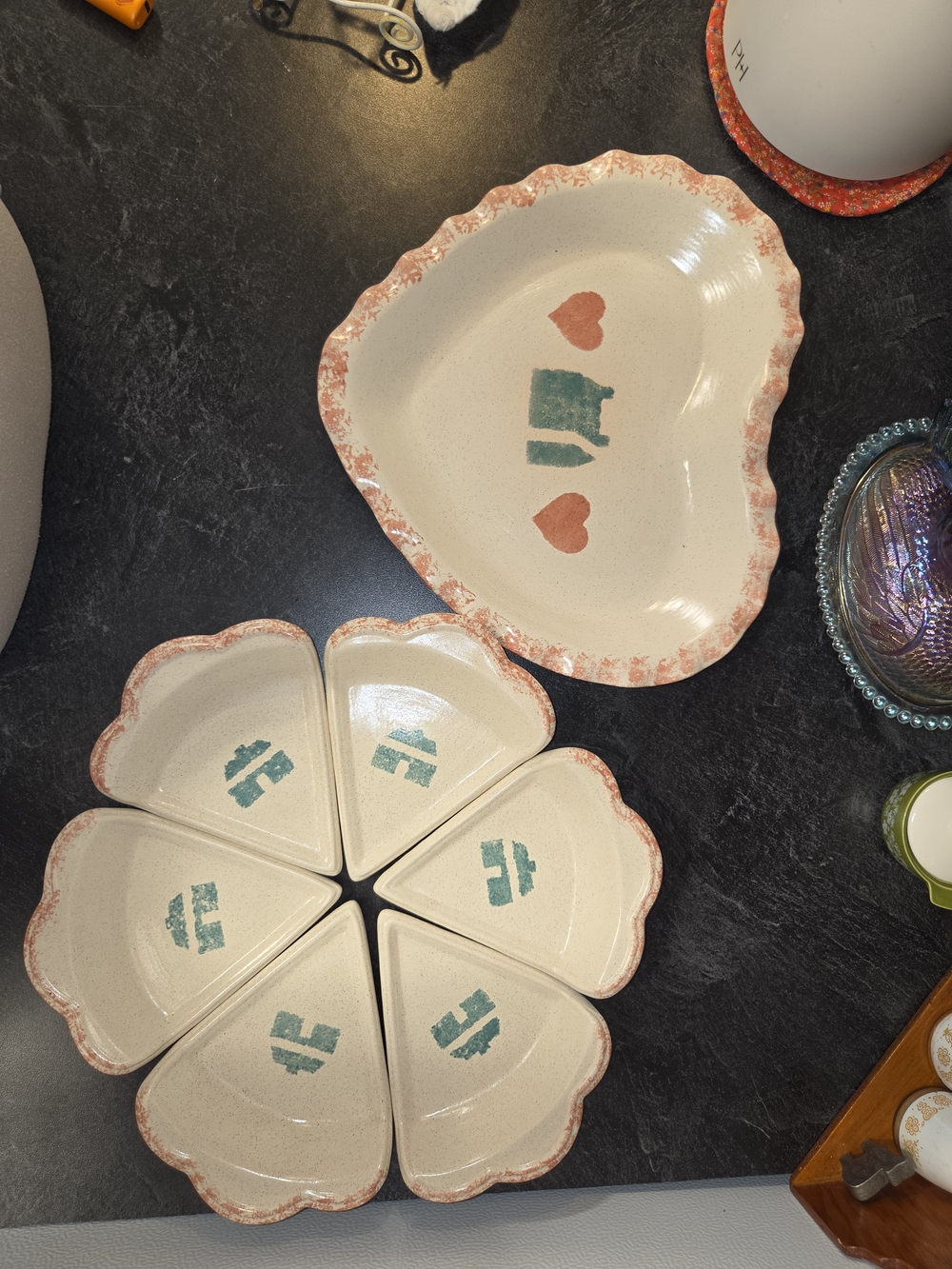 Ceramic Heart Pie Plate And Serving Plates